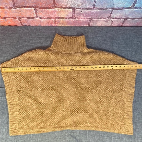 Lou & Grey Tan Mock Neck Poncho Sweater Knit Pullover Oversized Fit XS/S - Picture 6 of 11